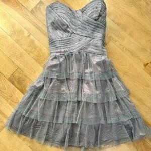 PARTY DRESS SEMI FORMAL COTILLION SPRING SIZE 7/8 GRAY SPARKLY SWEETHEART NECK